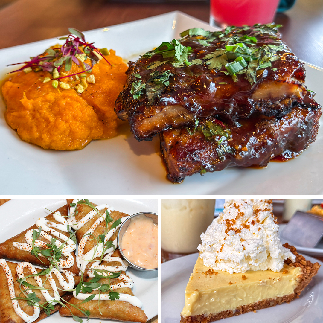 Dominican Ribs with whipped sweet potatoes, duck empanadas, and award-winning key lime pie.